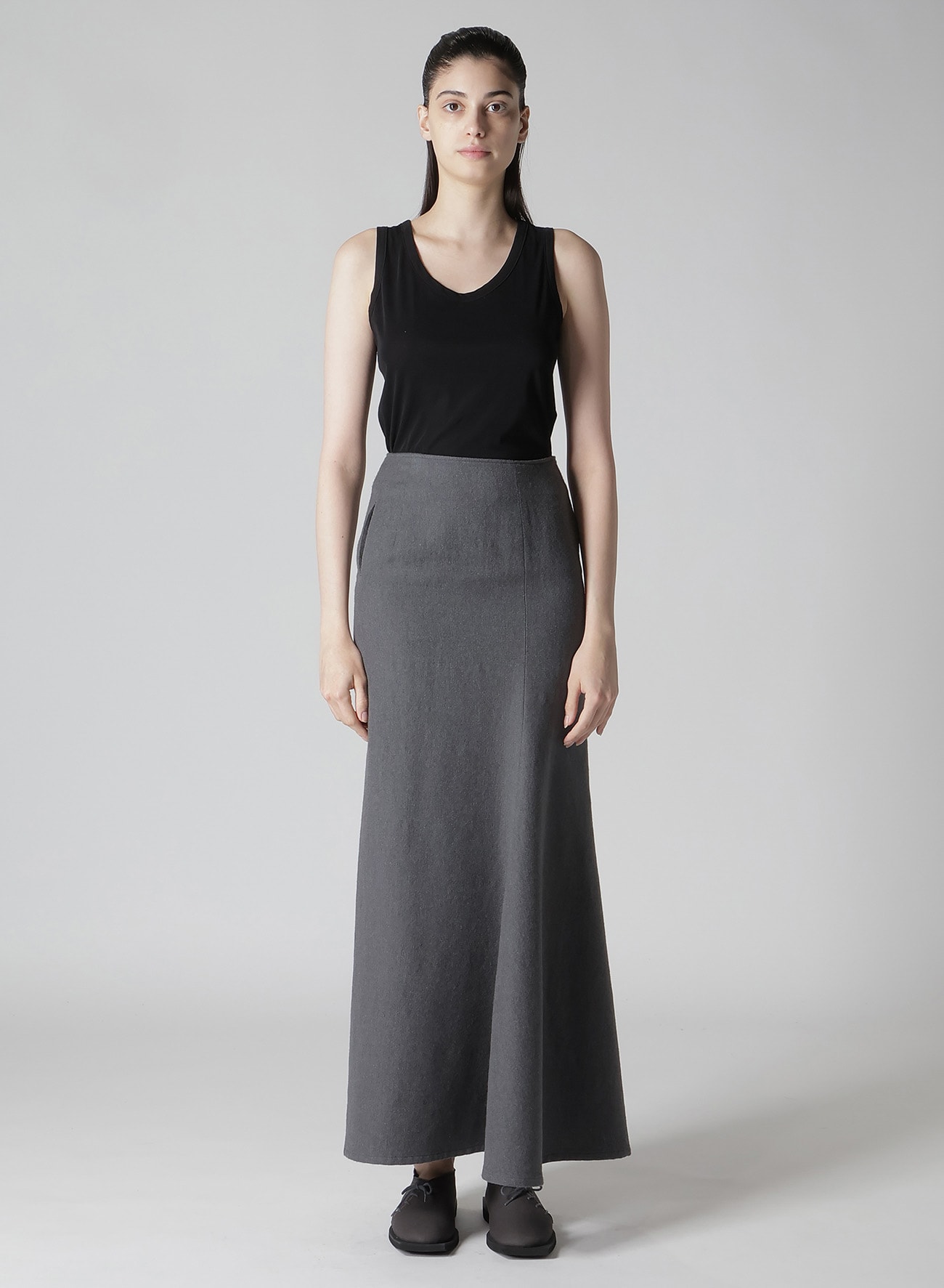 W/C TWILL WASHER L SLIM FLARE SKIRT(XS Black): Yohji Yamamoto｜THE