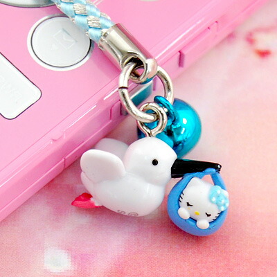 楽天市場】ハローキティ こうのとりキティ 根付けストラップ ブルー(黒