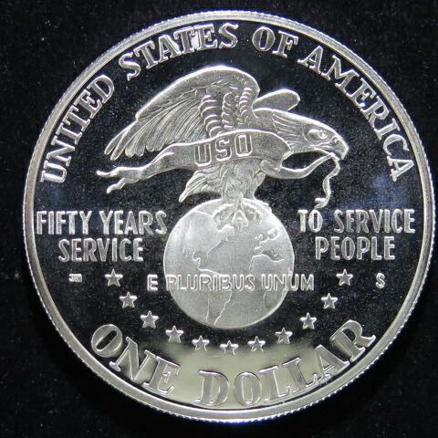 楽天市場】アメリカ 米国慰問協会(USO)50周年 1ドルプルーフ銀貨 1991