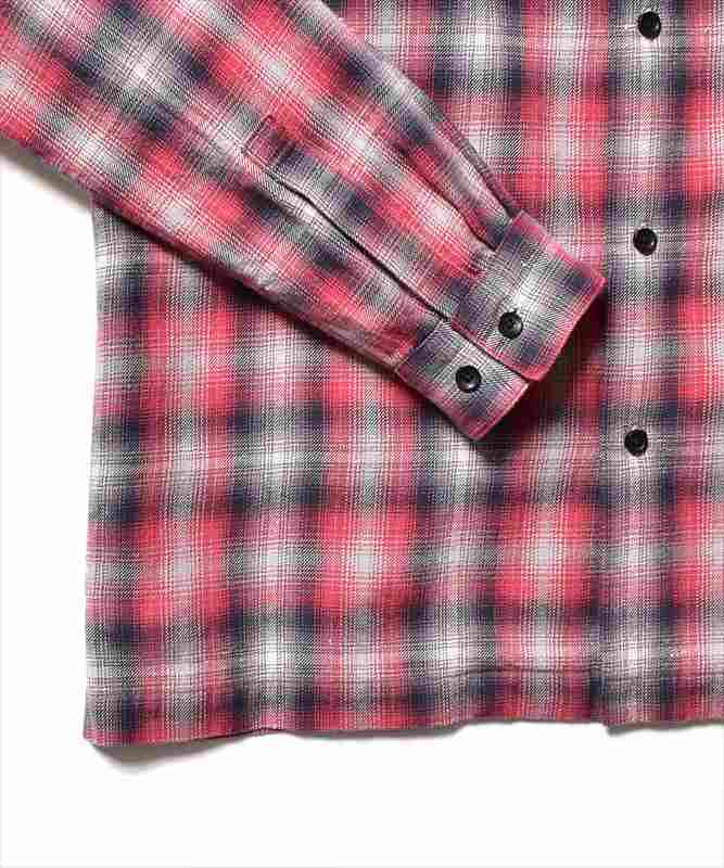 MINEDENIM V.Nep Check Flannel Open Collar Shirt (Red)
