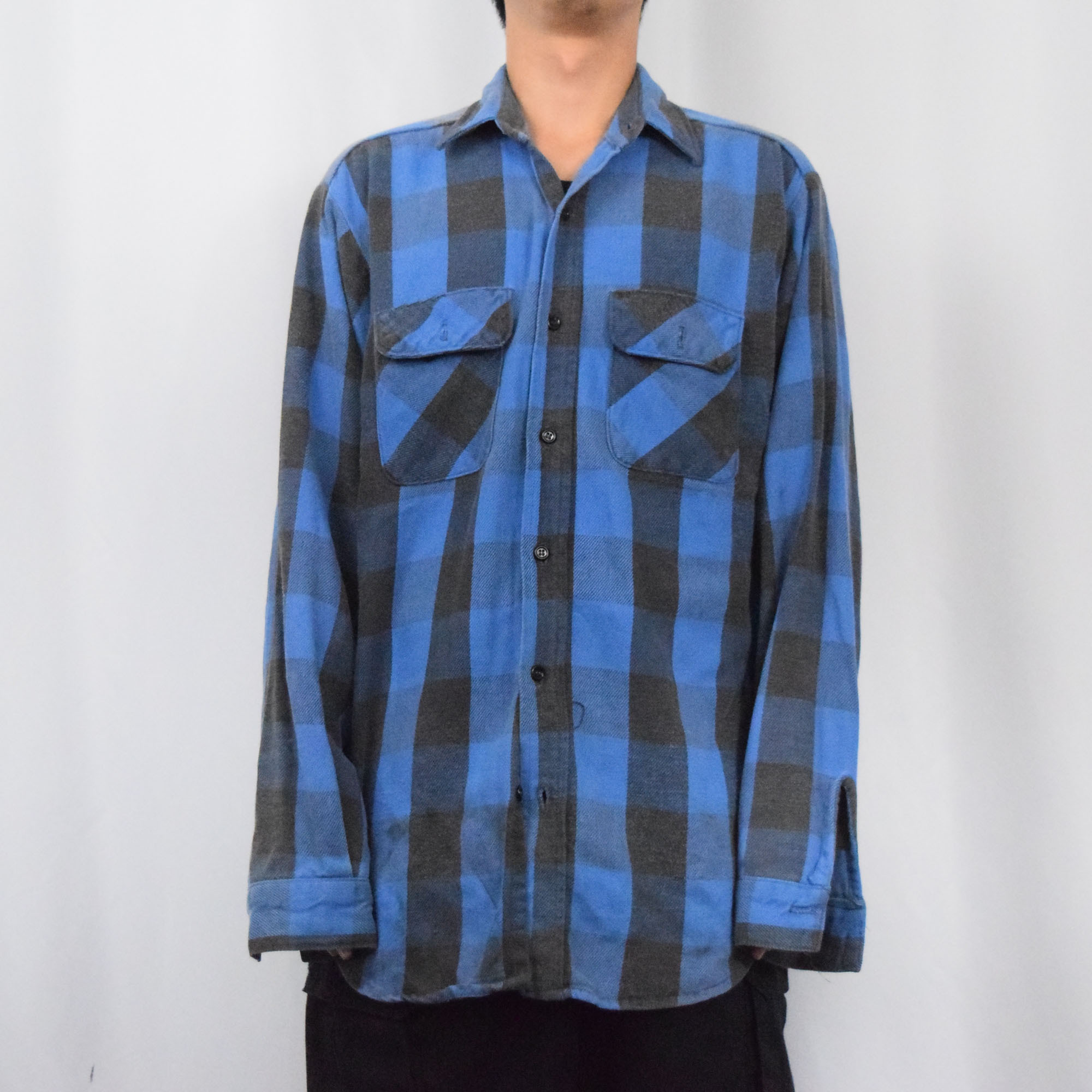 70年代 70s 80年代 80s ファイブブラザーズ アメリカ製 青 ブルー 長袖