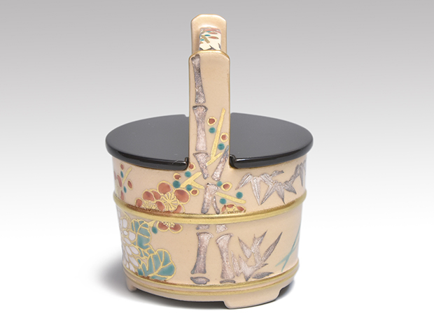 仁清写 金銀色絵四君子文 手桶茶器 井口海仙好、在判箱書 寿宝(作) 共