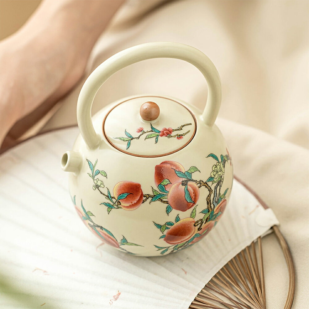 美しい桃が咲く 小さい 桃 急須 ティーポット 陶磁器 醬油差し 醬油