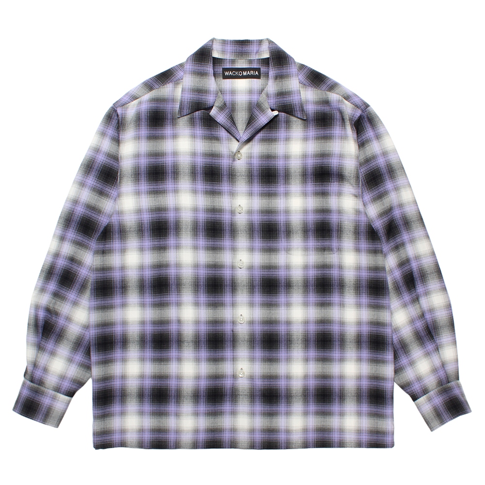 WACKO MARIA/OMBRE CHECK OPEN COLLAR SHIRT（PURPLE）［オンブレ