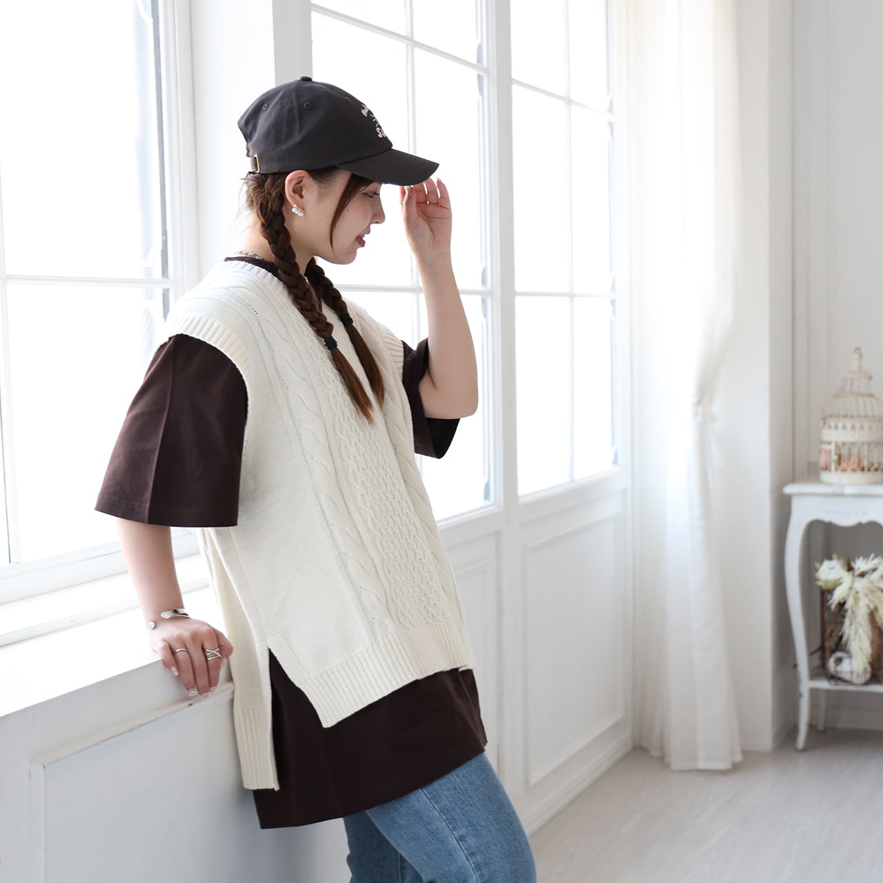 ウサワッペンニットベスト / ベージュ (MK-318) | もくもくちゃん公式