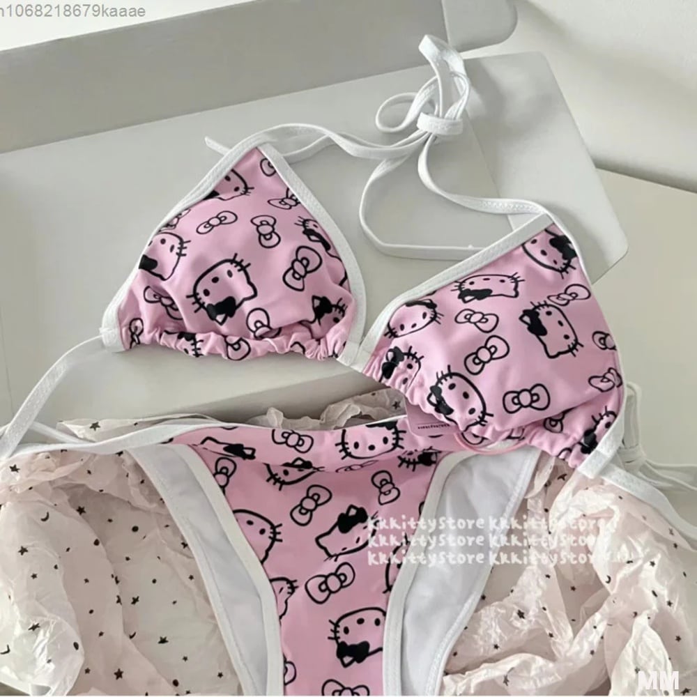 Sanrioハローキティビキニセット女性用、かわいい水着、甘い水着、y2k