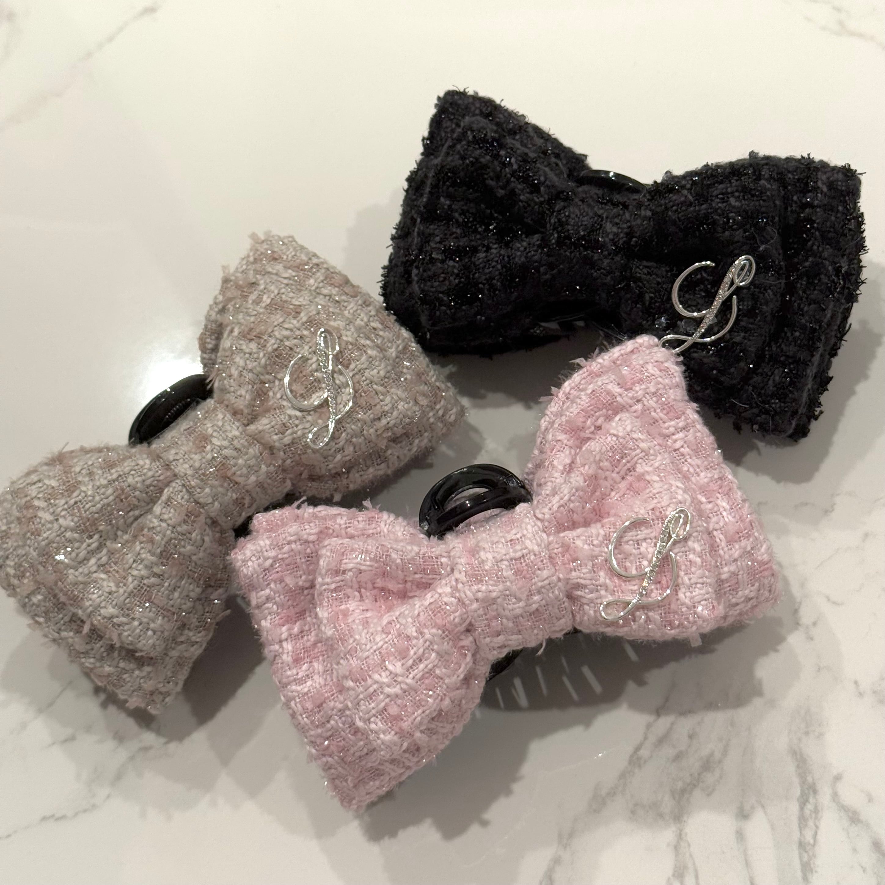 Lumignon original ♥ L tweed ribbon hair clip【ピンク/ベージュ