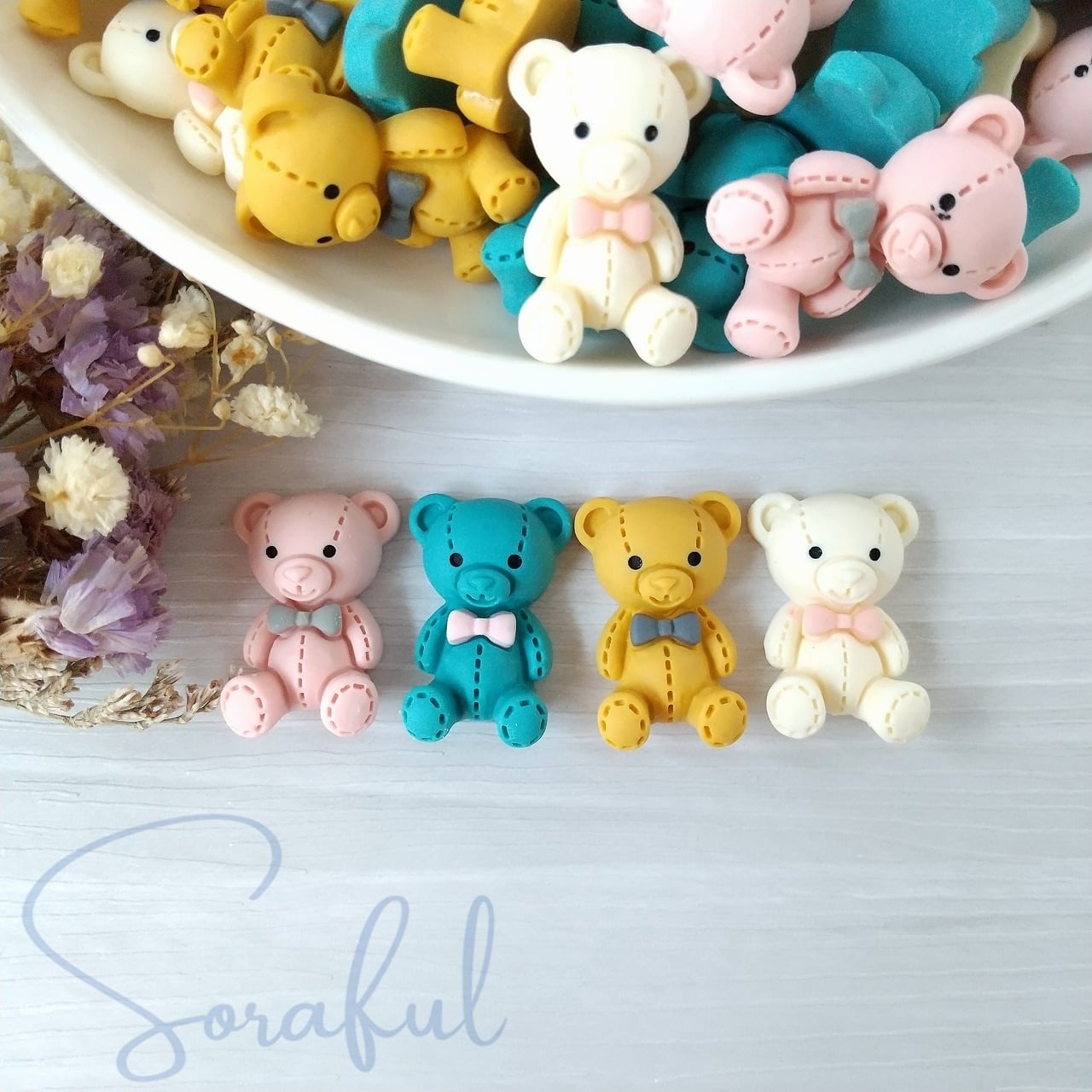 4個】アンティークティディベア ぬいぐるみ クマ【デコパーツ】D-0071