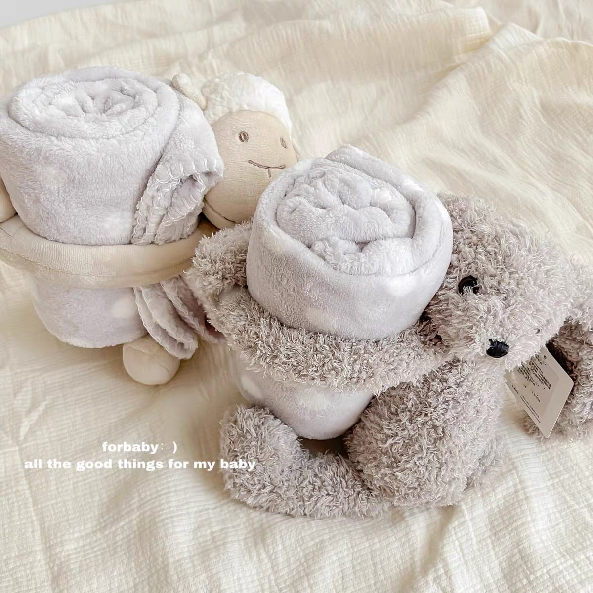 ブランケット付きぬいぐるみ ひつじ うさぎ 33cm 掛けタオル おくるみ