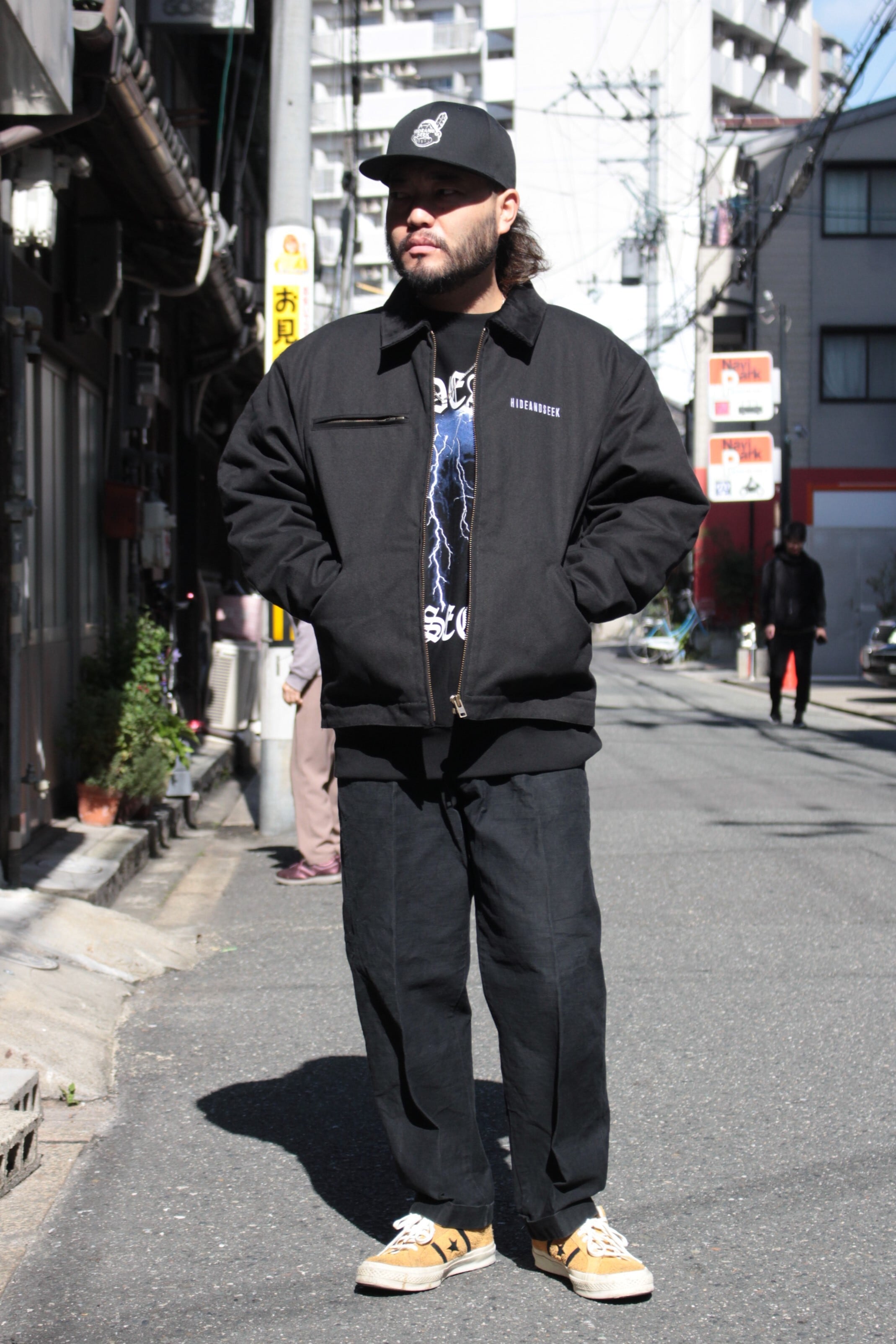 HIDE AND SEEK】Zip Work Jacket(24aw) -BLACK (ハイドアンドシーク