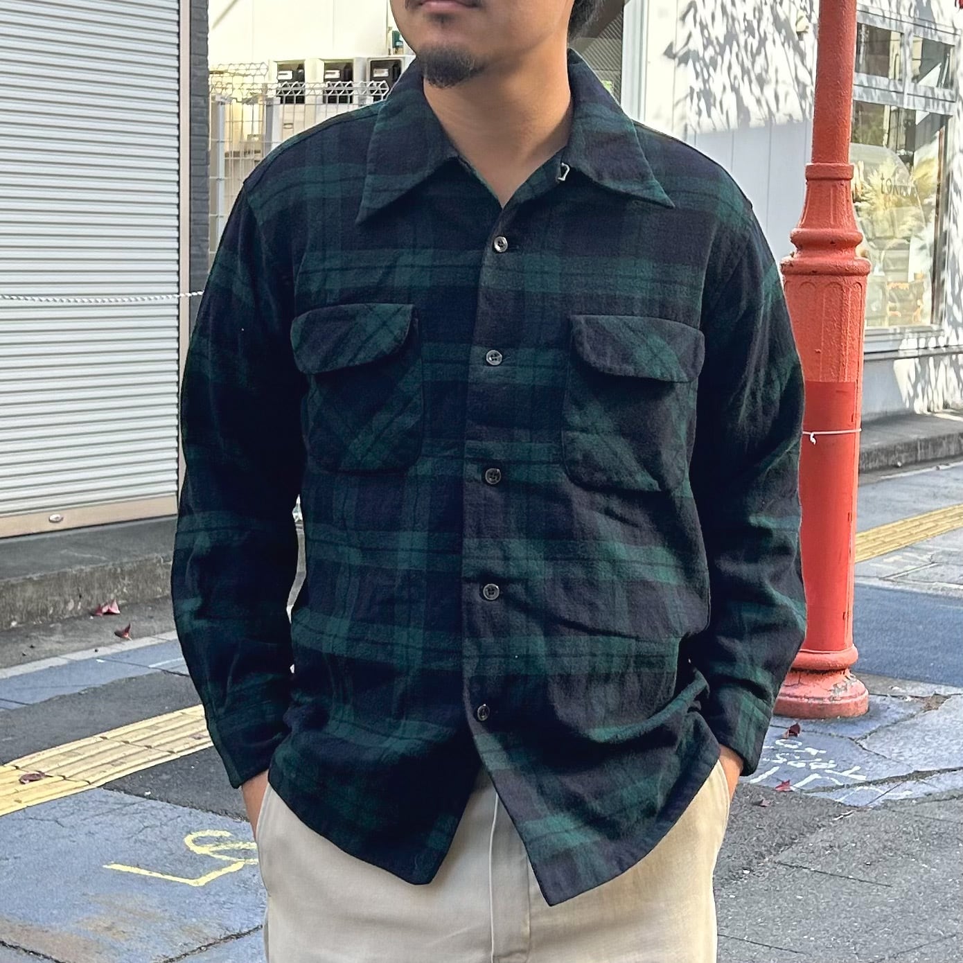 60-70's PENDLETON Wool Board Shirt Blackwatch L / ペンドルトン