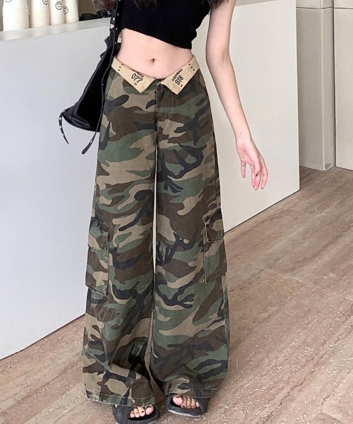 セール】折り返しウエスト迷彩柄カーゴパンツ（カーゴパンツ）｜SHEENA