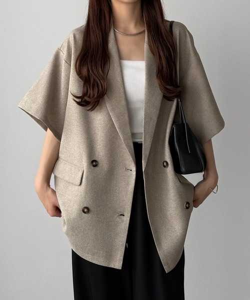 リネンライクバックスリットオーバーサイズシャツジャケット（裏地無し