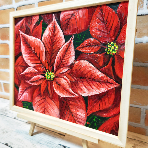 油絵 絵画 【赤いポインセチア】 絵画 HR 通販 14940066｜Creema
