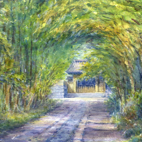 水彩画原画 夏の参道・鎌倉 寿福寺 ＃509 絵画 syoumei 通販 14099121
