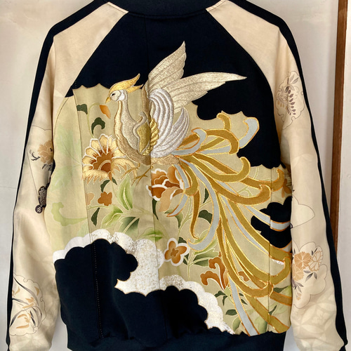 着物リメイクスカジャン リバーシブル 留袖リメイク 和服リメイク 金箔