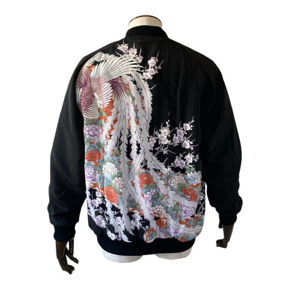 スカジャン 鳳凰 黒留袖 ブルゾン 着物リメイク ジャンパー 羽織 和柄