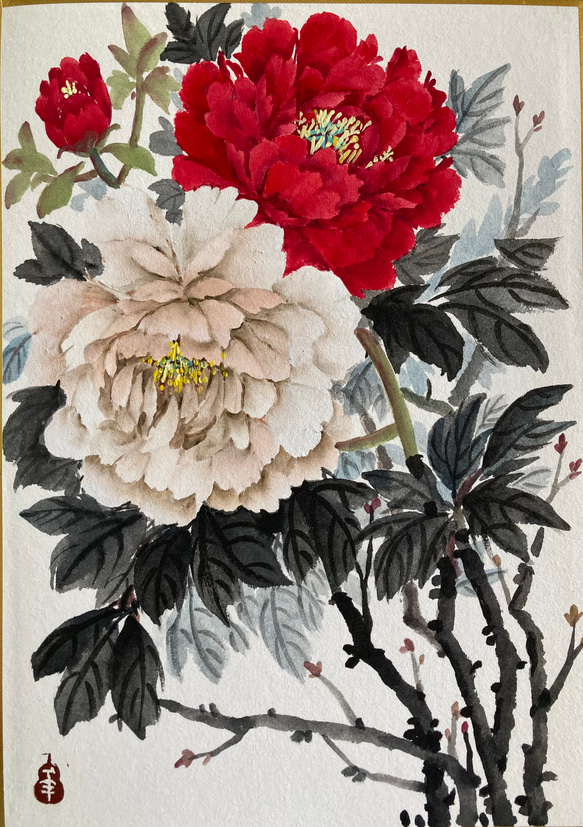 牡丹 水墨画 紅白牡丹 春 インテリア 絵画 こたつ 通販 18804301