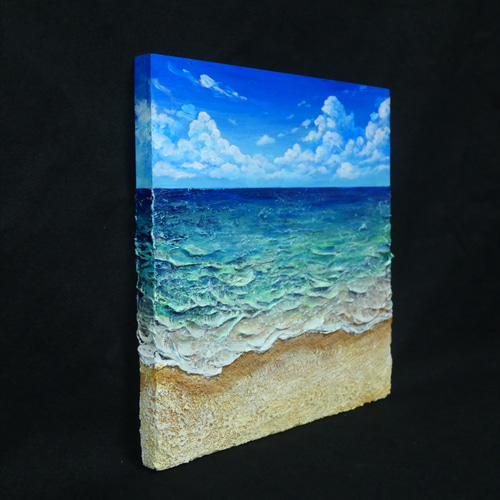 油絵】木製パネル絵画【砂浜の海】 絵画 HR 通販 18019948｜Creema