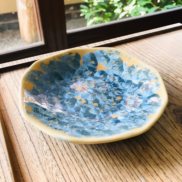 清水焼 花結晶 15cm手びねり皿(灰青) 小皿 京焼・清水焼窯元 陶あん