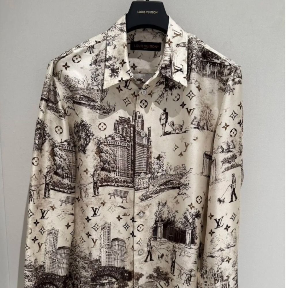 ルイヴィトン シルク レギュラーフィット プリント 総柄 ロングシャツ