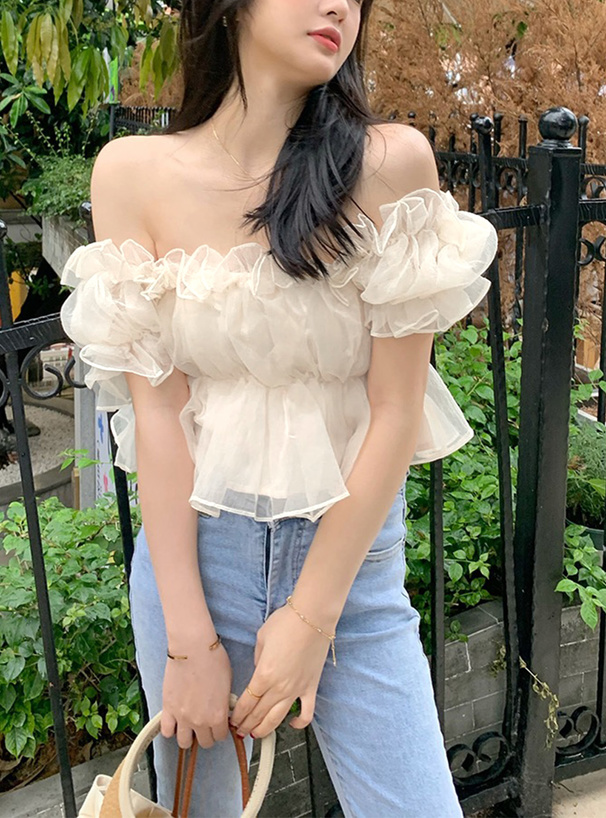 2Wayフリルオーガンジーショート丈トップス[at1793] | レディース