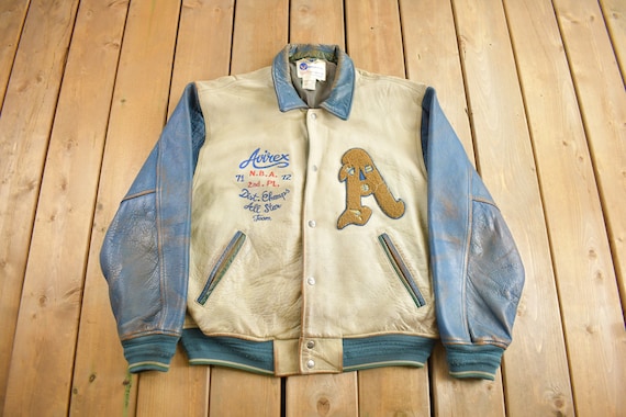 Vintage 1990s Avirex USA Genuine Leather Varsity Jacket / Avirex