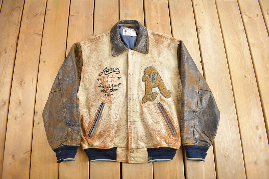 Vintage 1990s Avirex USA Genuine Leather Varsity Jacket / Avirex