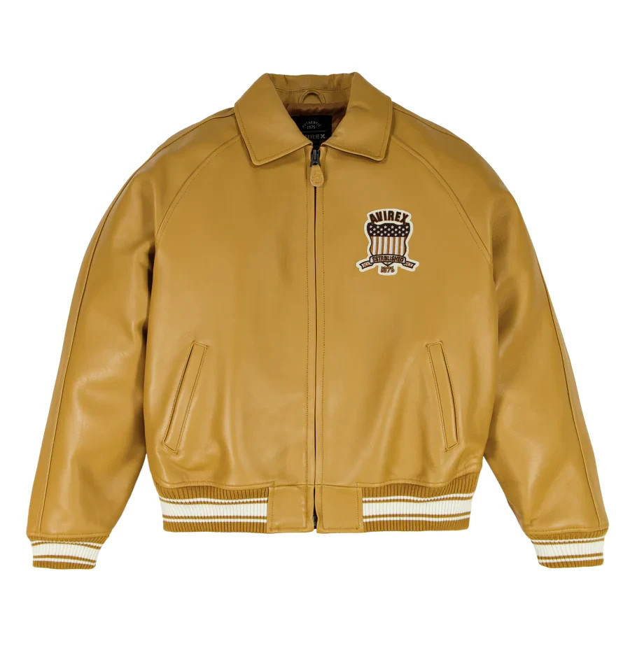 Men Avirex x TIMBERLAND Real Leather Varsity Jacket Yellow Limited