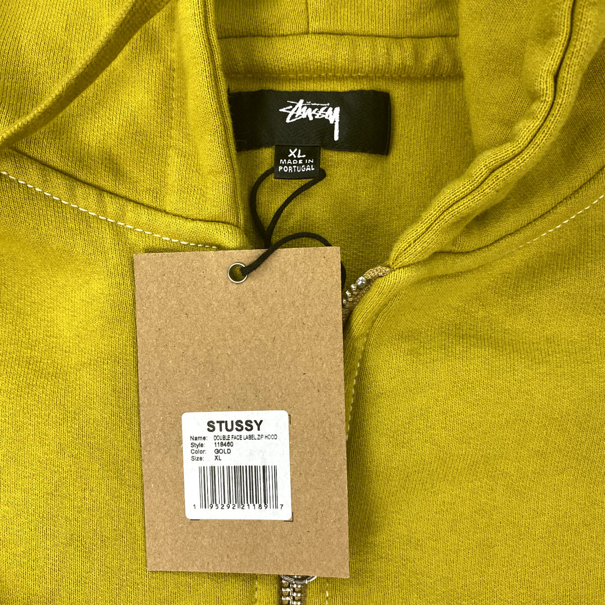Stussy Double Face Label Zip-Up Hoodie Mens XL Gold Workgear