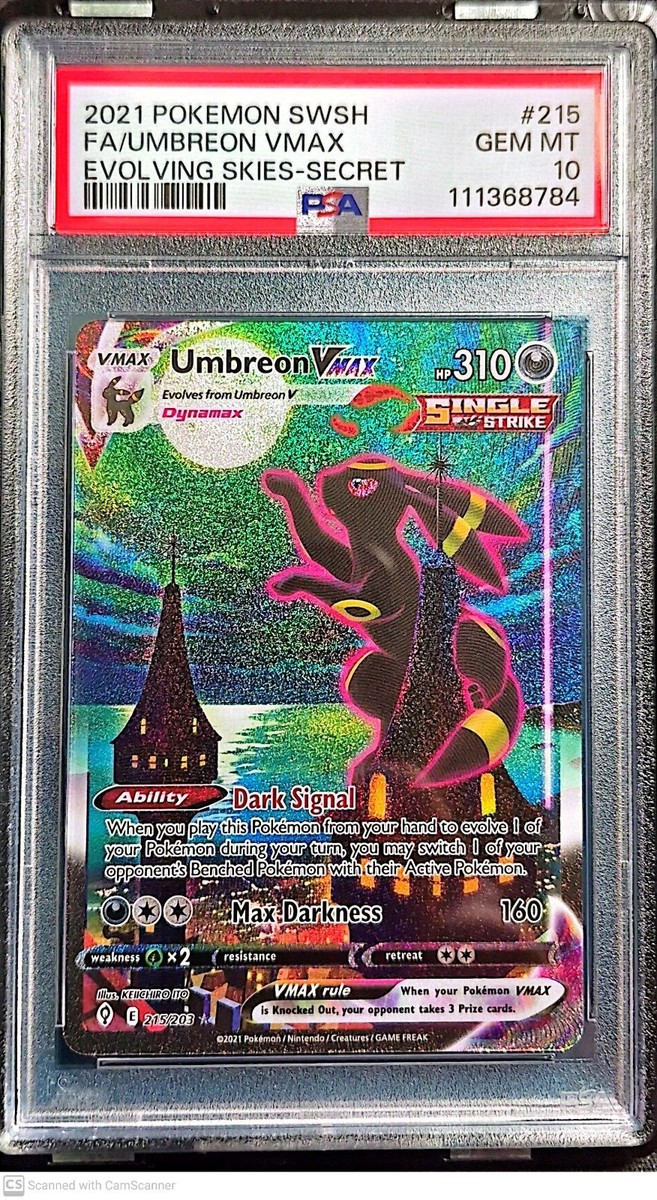 Pokémon TCG SWSH ES Secret Full Art Umbreon VMAX 215 PSA 10 with