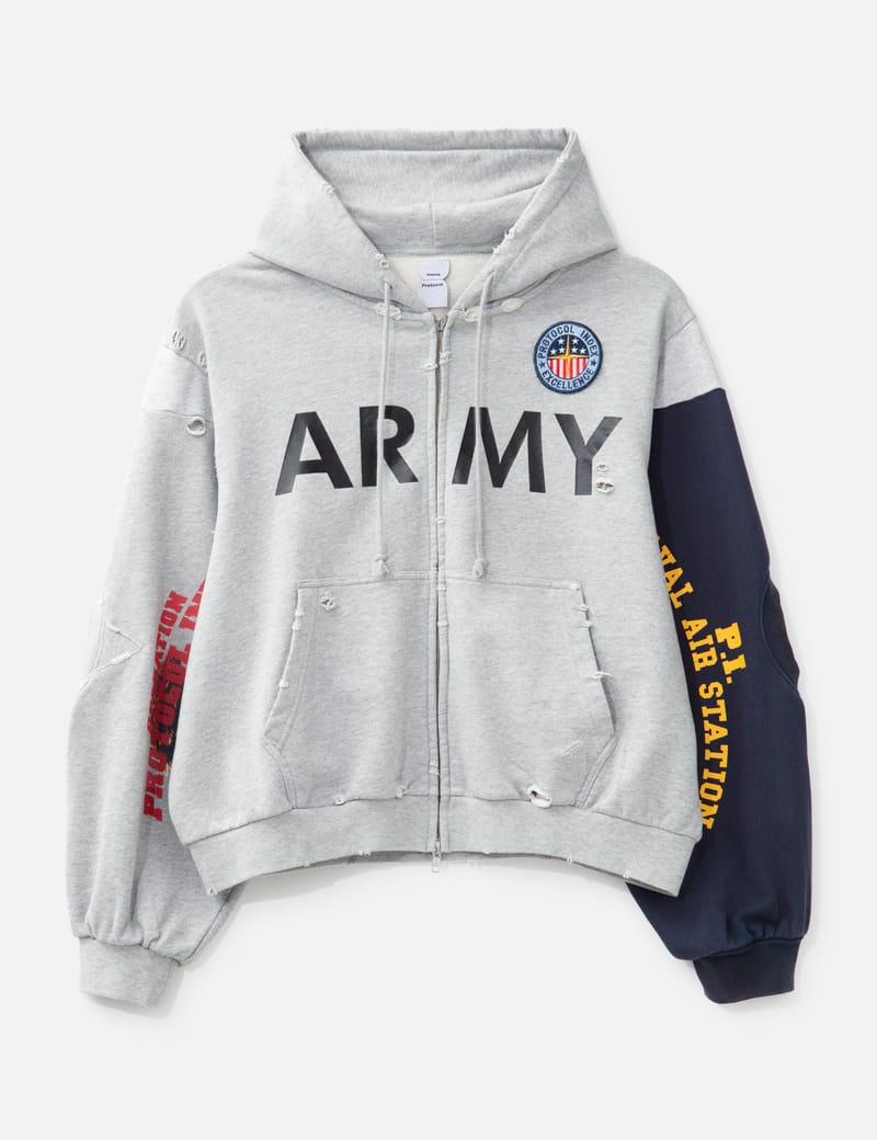 Protocol-Index Reconstructed Sweatshirts Zip Hoodie - Military