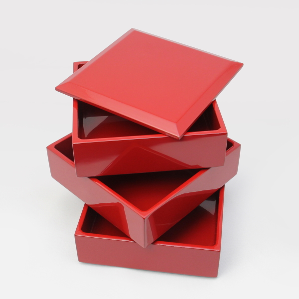 川連漆器】三段重 5寸・5.5寸 [朱]