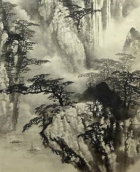 Amazon.co.jp: 掛軸 蒼明『水墨山水図』中国画 紙本 肉筆 証明書箱付