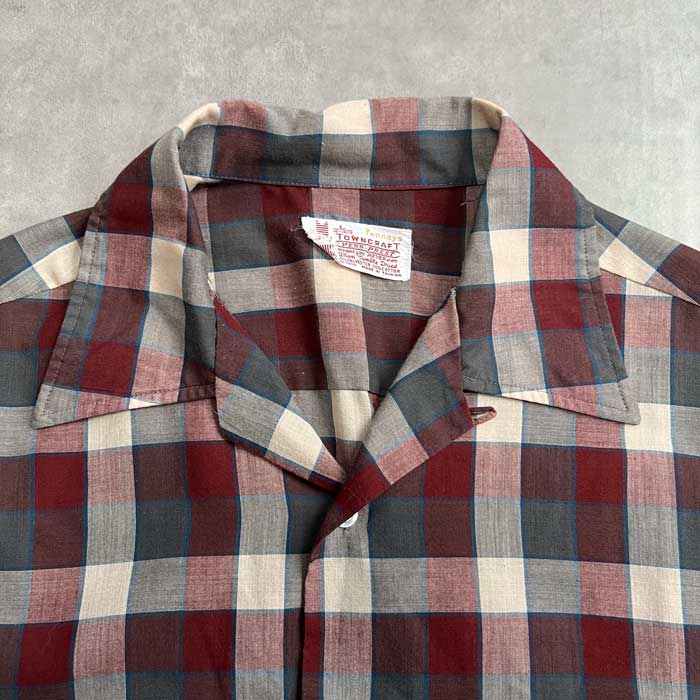VINTAGE 60'S PENNEYS TOWN CRAFT PENN-PREST OPEN COLLAR CHECK LONG