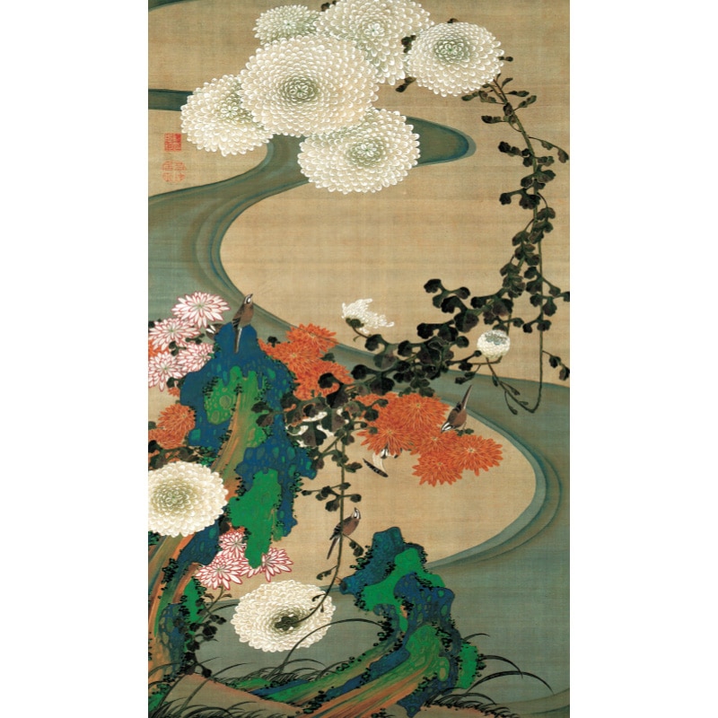 伊藤若冲 動植綵絵 菊花流水図 高級仕様 額 美術品 インテリア 作品