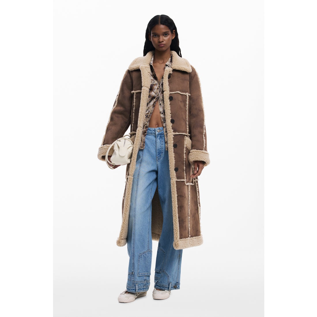 デシグアル Desigual ボアライニングムートン風 ミディコート