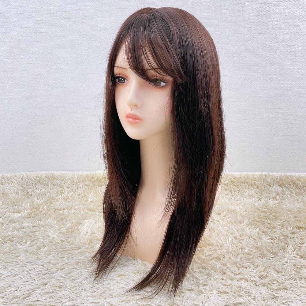 人毛100% フルウィッグ 医療用 ロングストレート ダークブラウン 手縫い