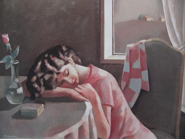 前田利晶、【夢みる女】、希少な画集画、新品高級額 額装付、状態良好