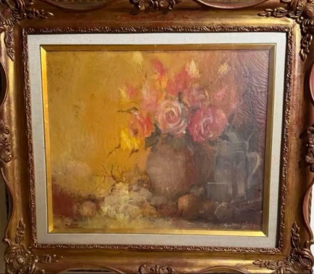 西井義晃【薔薇と静物】肉筆油彩画　直筆サインあり