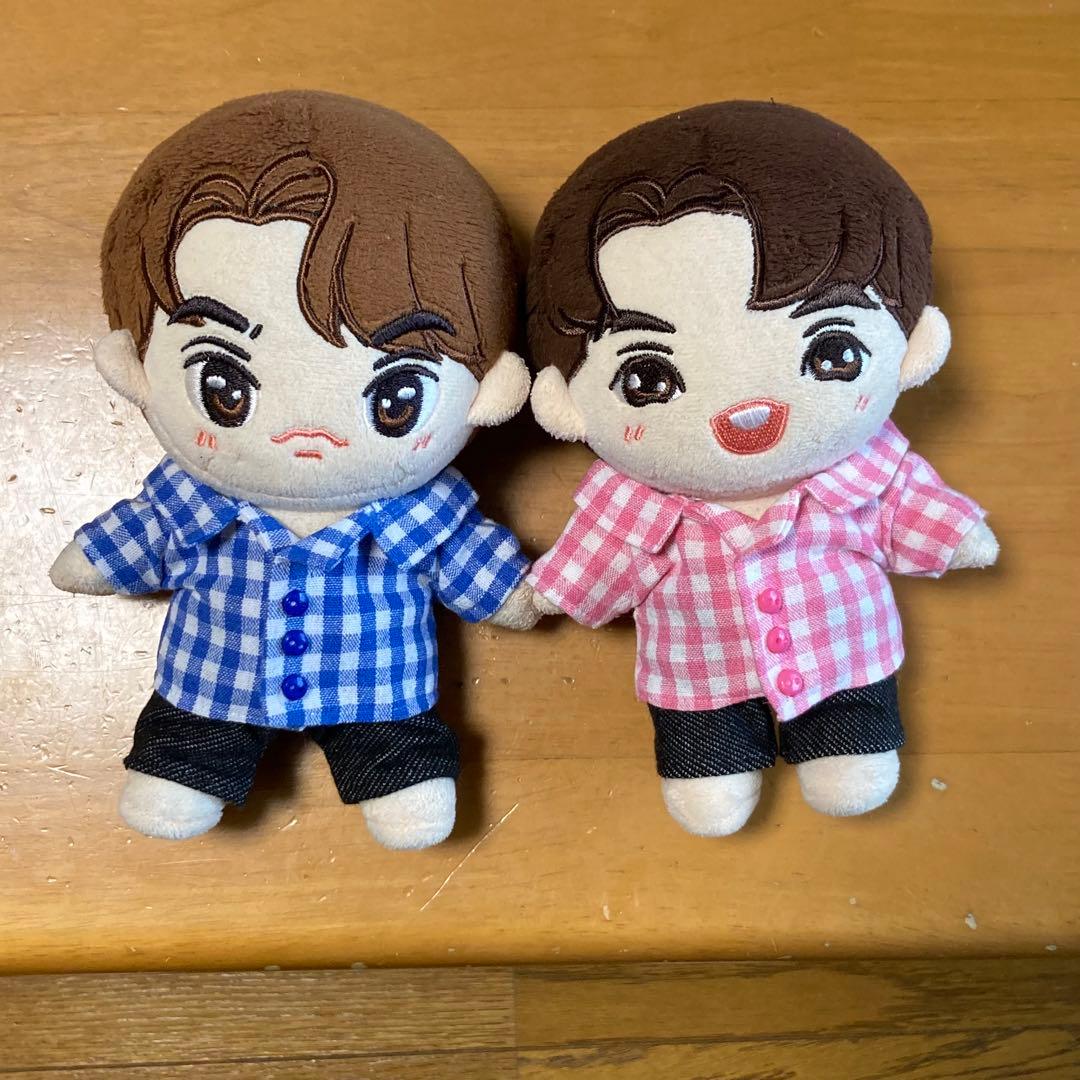 15cmぬいぐるみ用☆ピンクとブルーのチェックシャツ2枚セット☆GMM