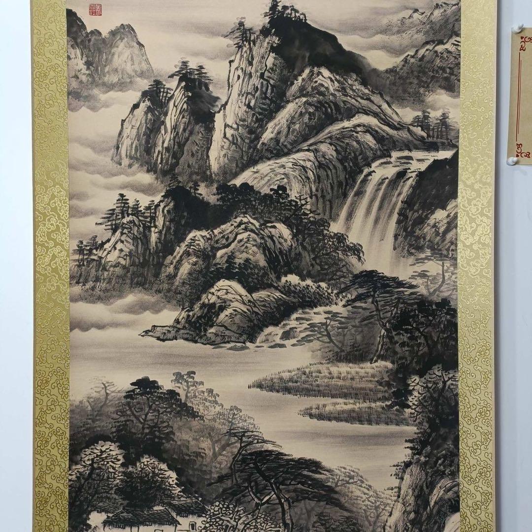 黄宾虹 山水図 三尺中堂 掛軸 70×173cm 証書付 - メルカリ