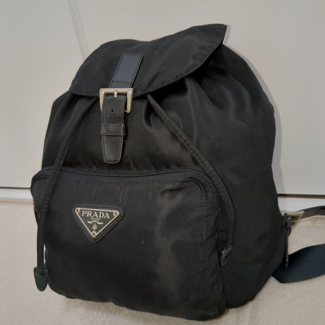 美品 PRADA リュック ブラック 三角ロゴ テスートナイロン レザー