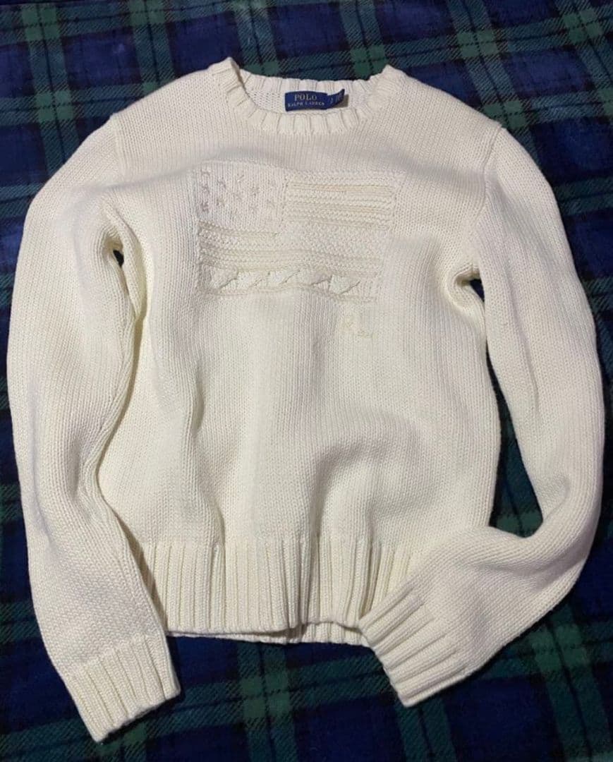 希少 Ralph Lauren ホワイト星条旗コットンニット