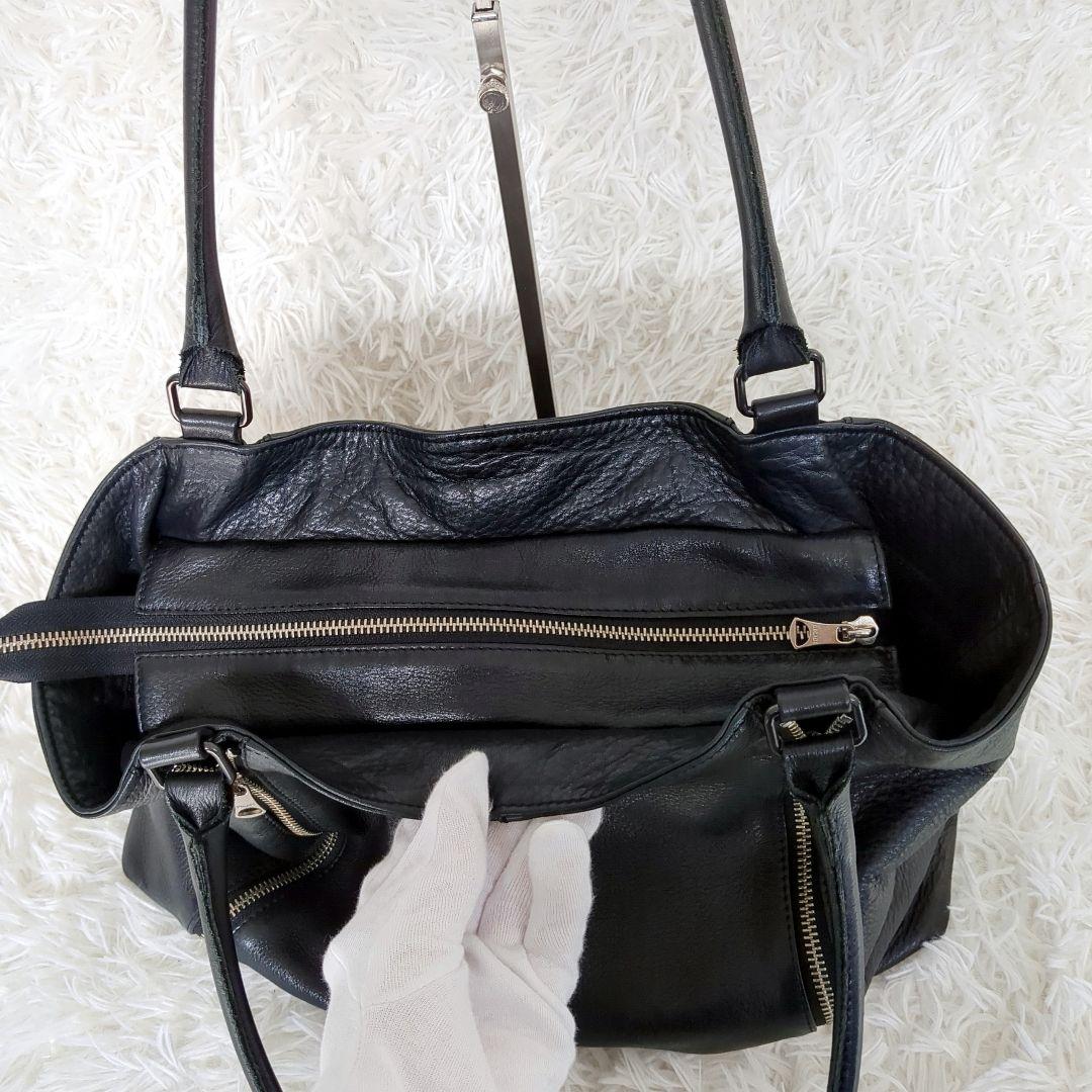 美品✨️ディケイド レザー ダブルジップ トートバッグ 黒 シボ革 A4