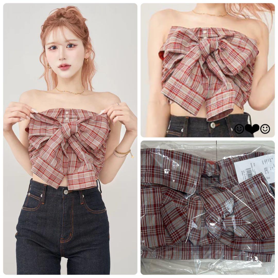 Darich♡タータンチェックリボンベアトップ♡RED♡レッド