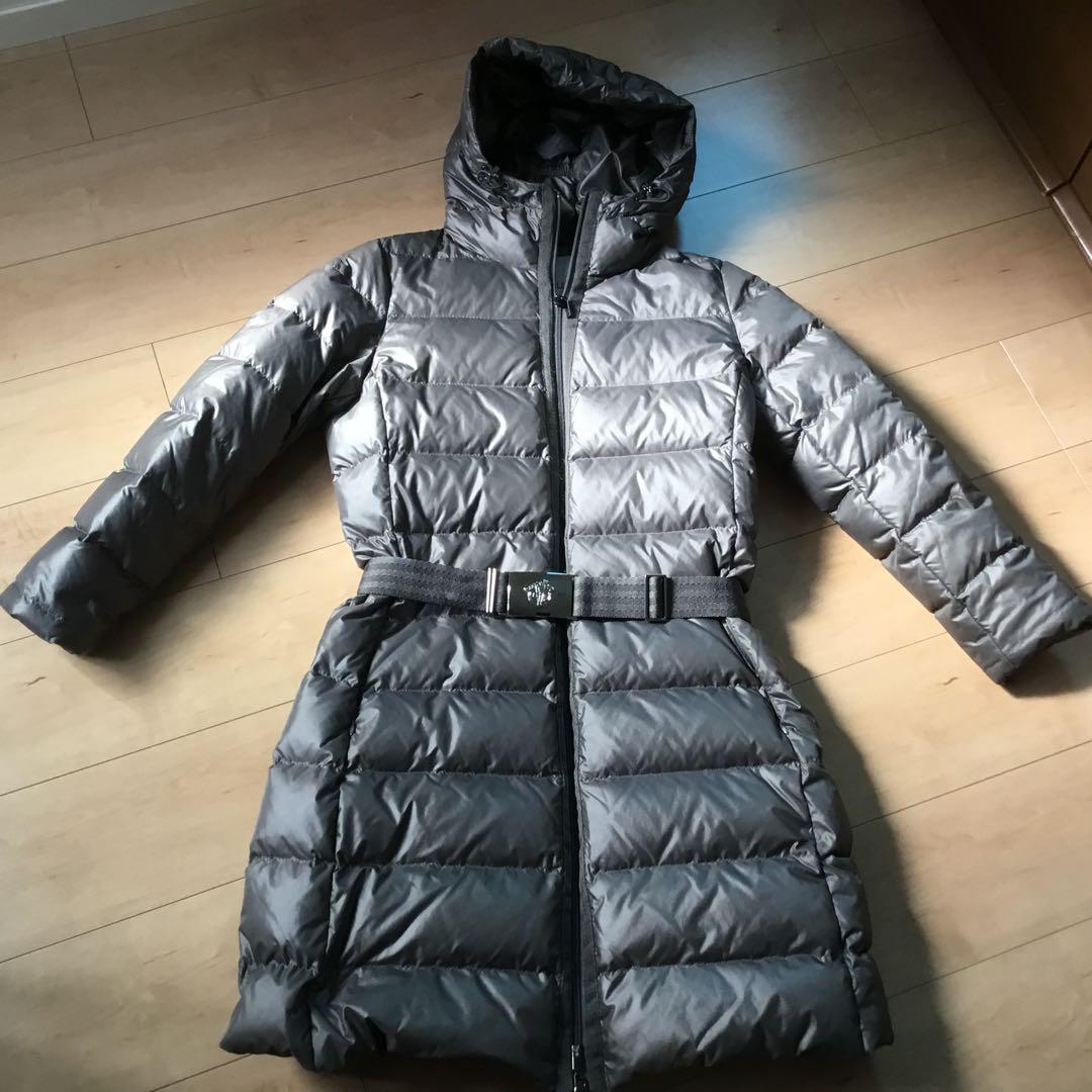 MONCLER グレー ダウンジャケット ウエストベルト付き MONCLER (モンクレール) ファーフード ウエストベルト フルジップ