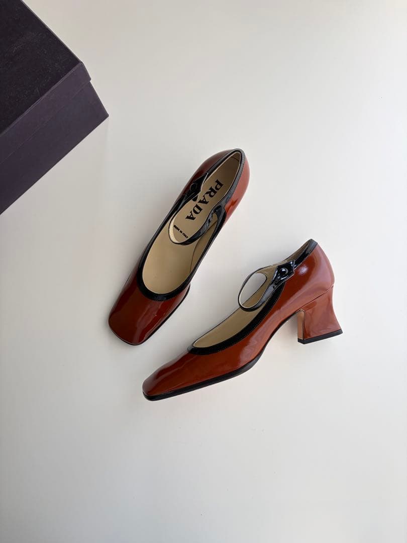 靴 Prada Patent Leather Strap Heels 36 1/2