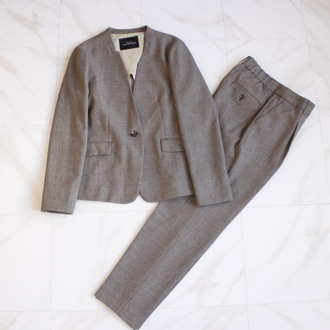 【美品】green label relaxing シャークスキンノーカラースーツ green label relaxing（グリーンレーベルリラクシング）の「シャーク