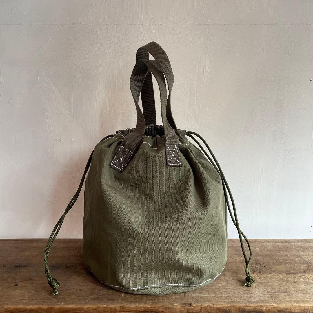 巾着トートバッグ】ヘリンボーンツイル ミリタリーカーキ USARMY